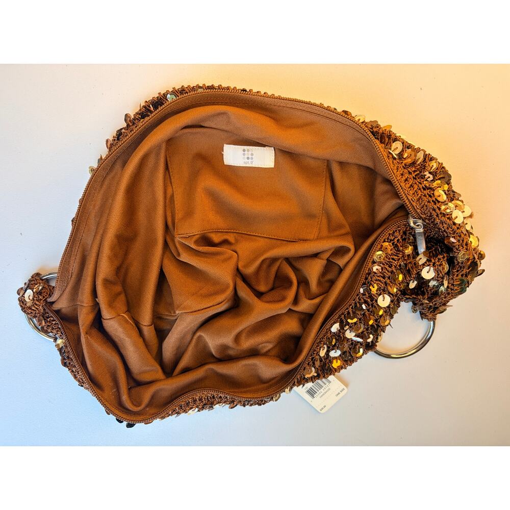 Apt. 9 Brown Sequin Hobo Bag Silver Rings Y2K - Picture 3 of 6